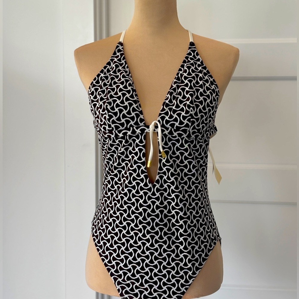 One Piece Swimsuit Brown White Trina Turk Size Large 10 Swimwear